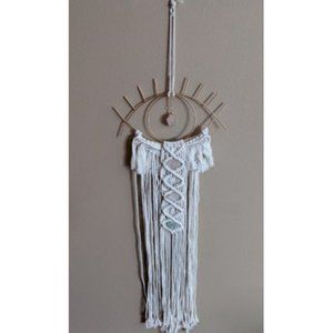 Macrame Wall Hanging Evil Eye Dream Catcher with Crystal Stone Pendant